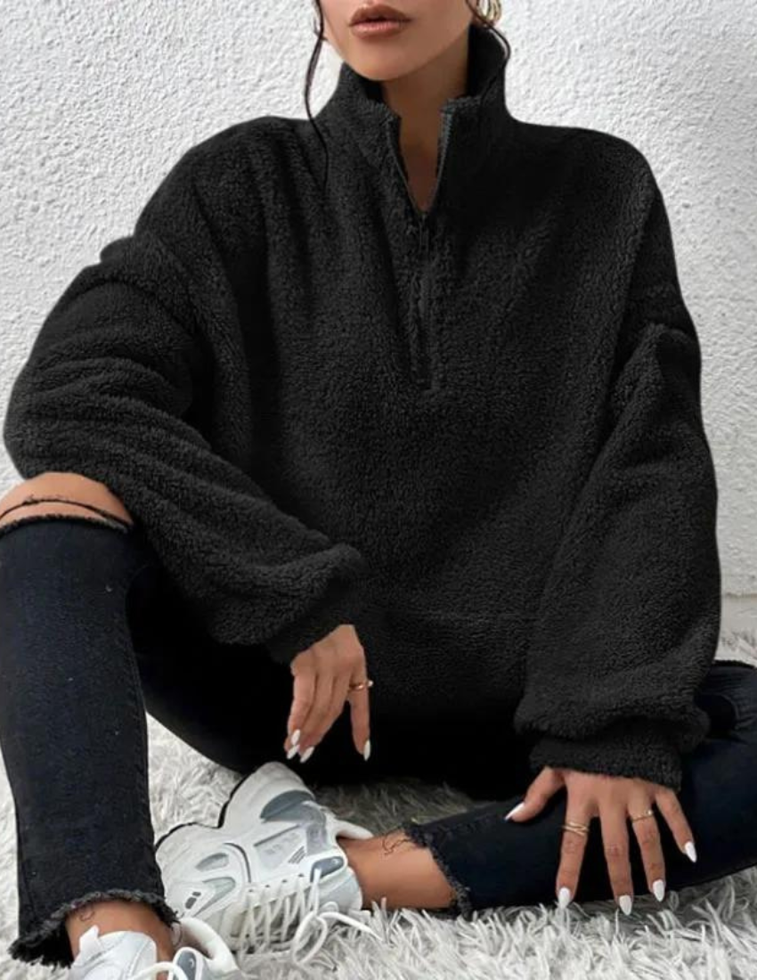 Dámský fleecový pulovr na half-zip s vysokým límcem – měkký a hřejivý pulovr na zimu, pro každodenní nošení a volný čas