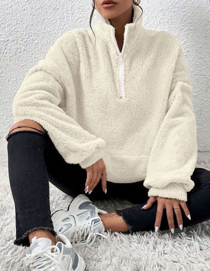 Dámský fleecový pulovr na half-zip s vysokým límcem – měkký a hřejivý pulovr na zimu, pro každodenní nošení a volný čas