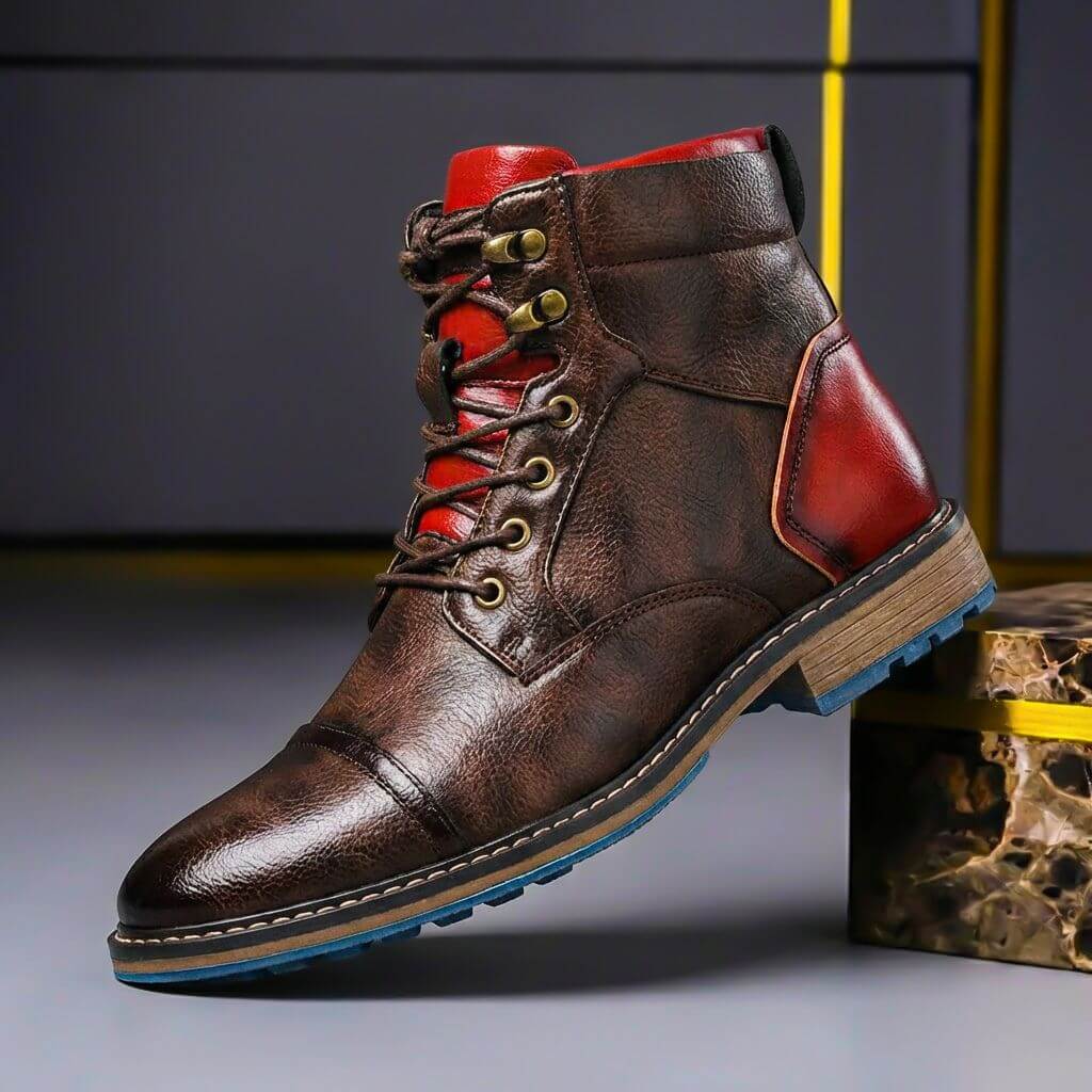 Men's Genuine Leather Boots with Cap Toe and Lace-Up Closure – Classic Ankle Boots for Winter, Work, Leisure, and Smart Casual Style