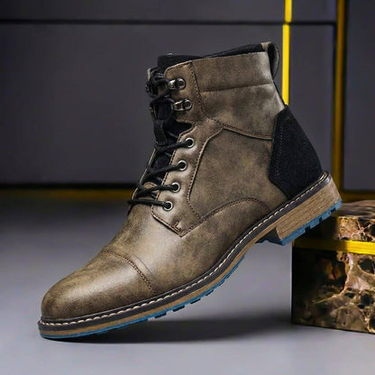 Men's Genuine Leather Boots with Cap Toe and Lace-Up Closure – Classic Ankle Boots for Winter, Work, Leisure, and Smart Casual Style