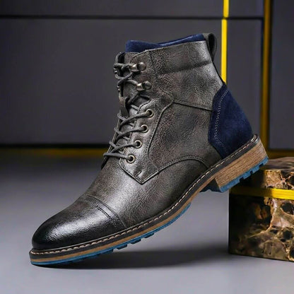 Men's Genuine Leather Boots with Cap Toe and Lace-Up Closure – Classic Ankle Boots for Winter, Work, Leisure, and Smart Casual Style