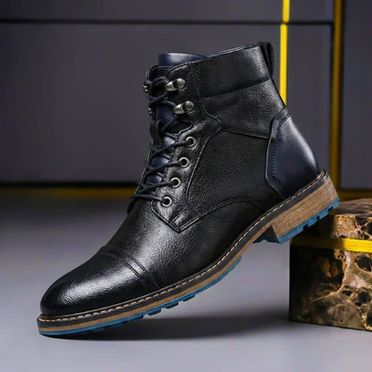Men's Genuine Leather Boots with Cap Toe and Lace-Up Closure – Classic Ankle Boots for Winter, Work, Leisure, and Smart Casual Style