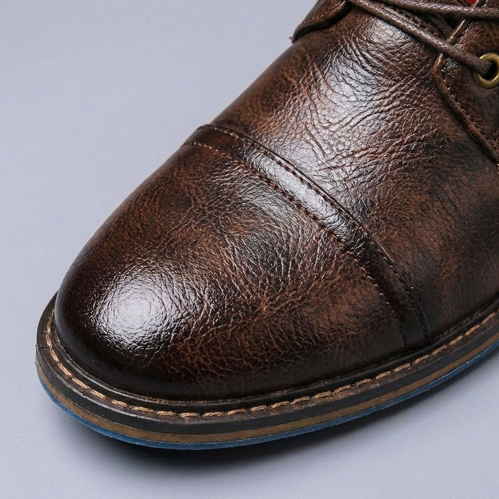 Men's Genuine Leather Boots with Cap Toe and Lace-Up Closure – Classic Ankle Boots for Winter, Work, Leisure, and Smart Casual Style