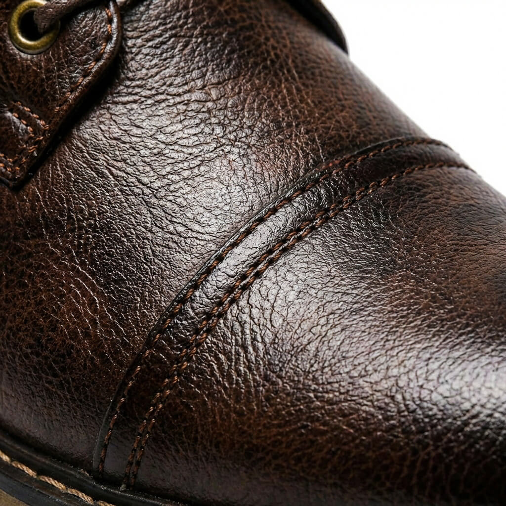 Men's Genuine Leather Boots with Cap Toe and Lace-Up Closure – Classic Ankle Boots for Winter, Work, Leisure, and Smart Casual Style