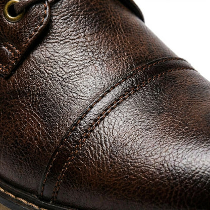 Men's Genuine Leather Boots with Cap Toe and Lace-Up Closure – Classic Ankle Boots for Winter, Work, Leisure, and Smart Casual Style