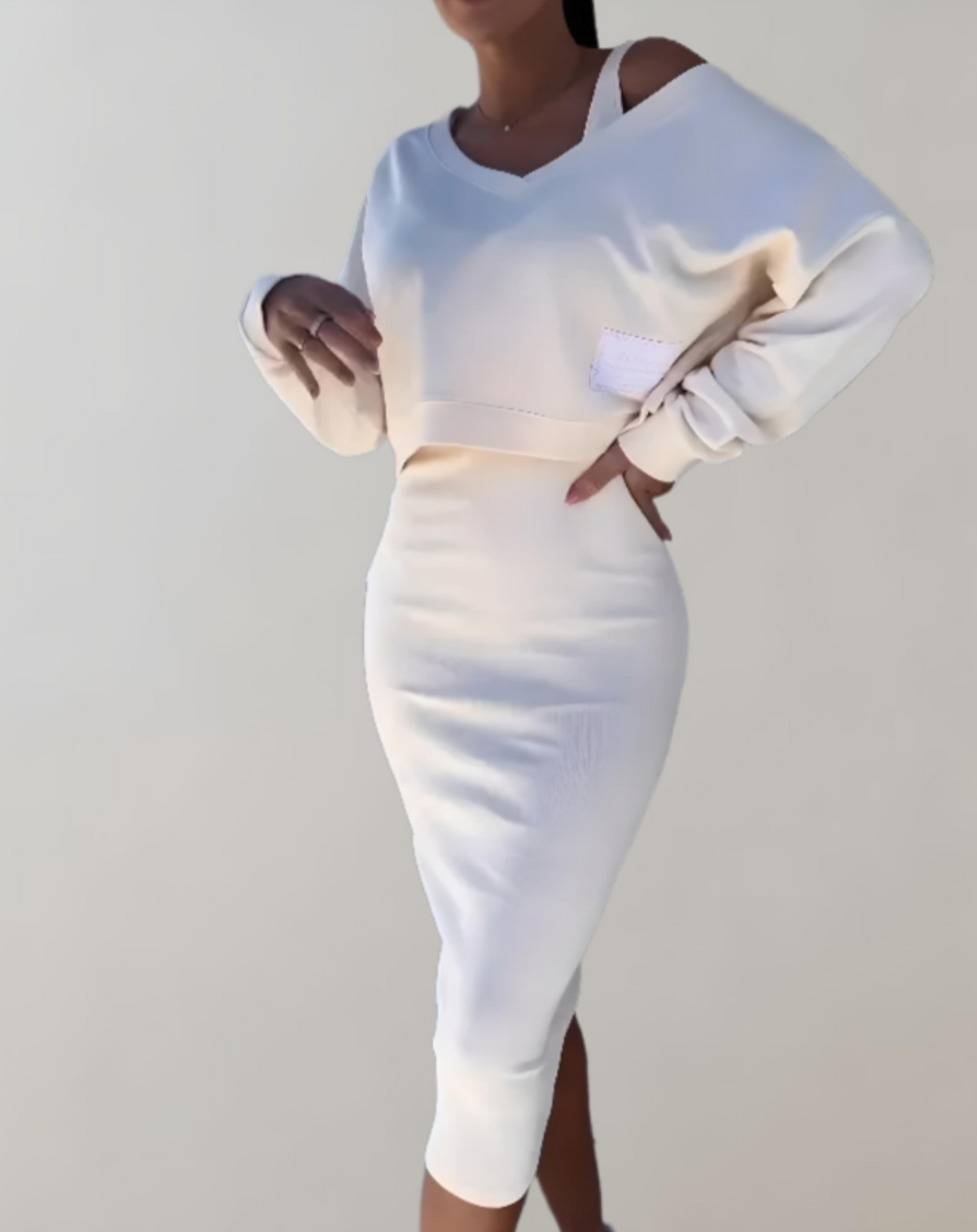 Women's V-Neck Knit Set With Soft Pullover And Fitted Midi Skirt – Elegant 2-Piece Set For Everyday Wear, Leisure And Smart Casual Style