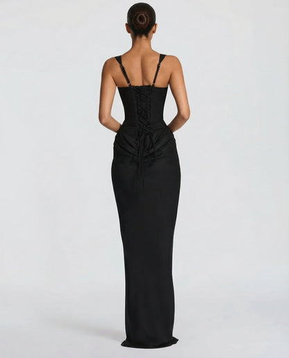 Dame Skulpturel Korset Maxikjole – Elegant Draperet Aftenkjole