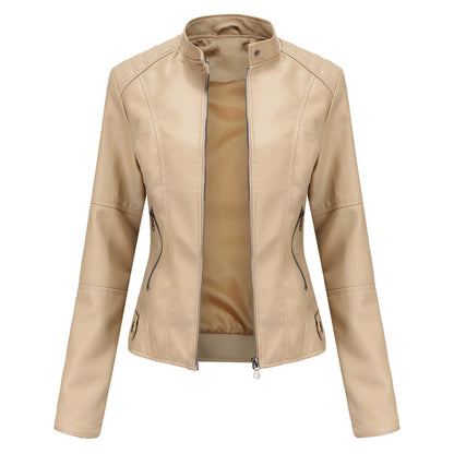Geacă biker de damă din piele ecologică, cu design cambrat și închidere cu fermoar – Geacă elegantă pentru toamnă, oraș, timp liber și stil smart casual