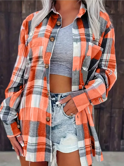Women's Oversized Plaid Shirt with Button Closure – Classic Flannel Shirt for Fall, Everyday Wear, Leisure, and Layered Styles