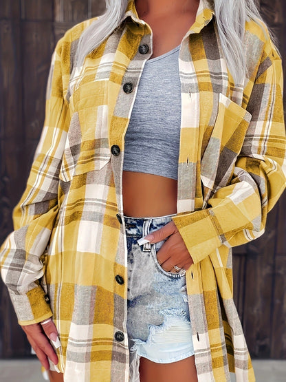 Women's Oversized Plaid Shirt with Button Closure – Classic Flannel Shirt for Fall, Everyday Wear, Leisure, and Layered Styles