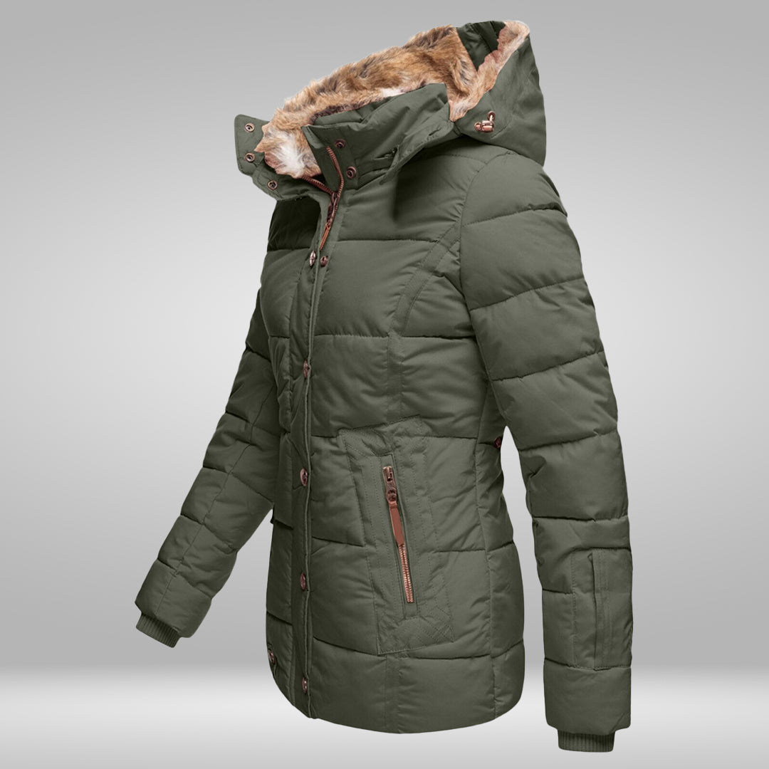 Chaqueta acolchada de mujer con capucha y pelo sintético - Prenda de abrigo cálida y resistente a la intemperie para el invierno, para días fríos, uso diario y actividades al aire libre