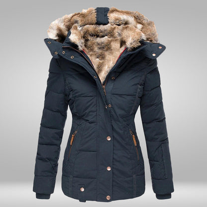 Chaqueta acolchada de mujer con capucha y pelo sintético - Prenda de abrigo cálida y resistente a la intemperie para el invierno, para días fríos, uso diario y actividades al aire libre