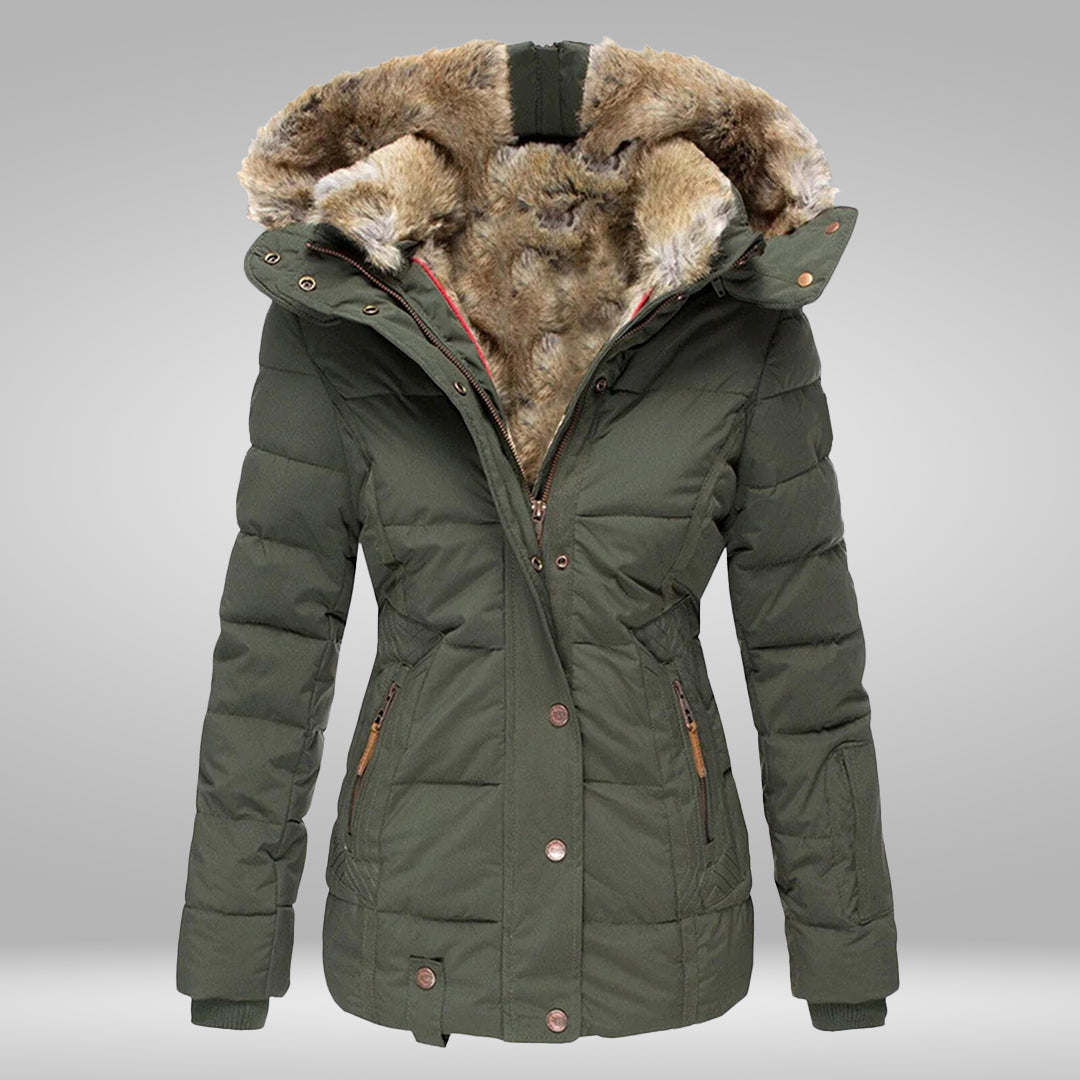 Chaqueta acolchada de mujer con capucha y pelo sintético - Prenda de abrigo cálida y resistente a la intemperie para el invierno, para días fríos, uso diario y actividades al aire libre