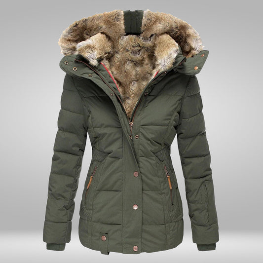 Chaqueta acolchada de mujer con capucha y pelo sintético - Prenda de abrigo cálida y resistente a la intemperie para el invierno, para días fríos, uso diario y actividades al aire libre