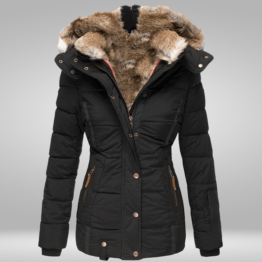 Chaqueta acolchada de mujer con capucha y pelo sintético - Prenda de abrigo cálida y resistente a la intemperie para el invierno, para días fríos, uso diario y actividades al aire libre