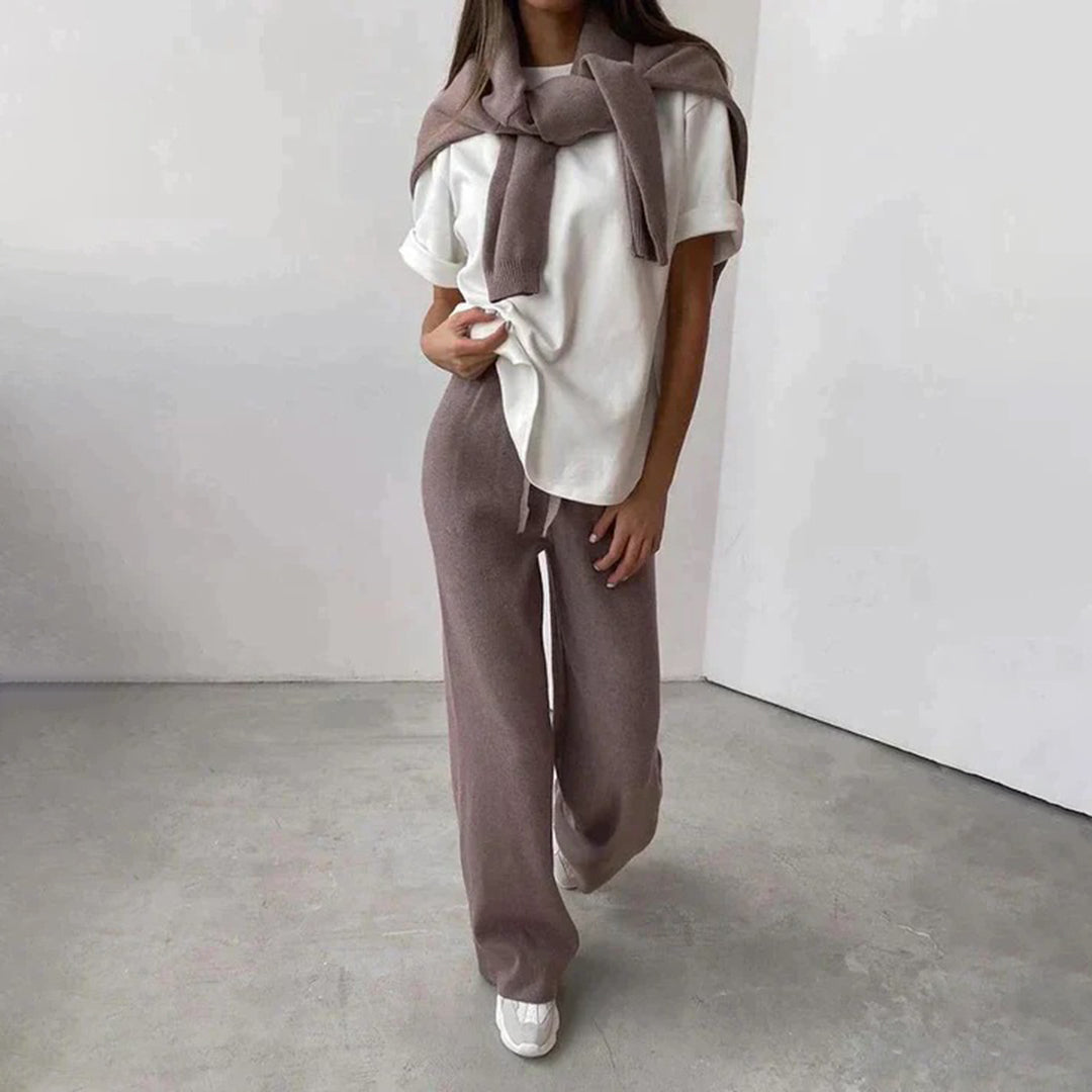 Women's Cashmere Knit Loungewear Set with High Neck – Warm 2-Piece Set for Cold Days, Relaxation, and Everyday Wear