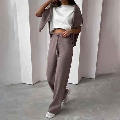 Women's Cashmere Knit Loungewear Set with High Neck – Warm 2-Piece Set for Cold Days, Relaxation, and Everyday Wear