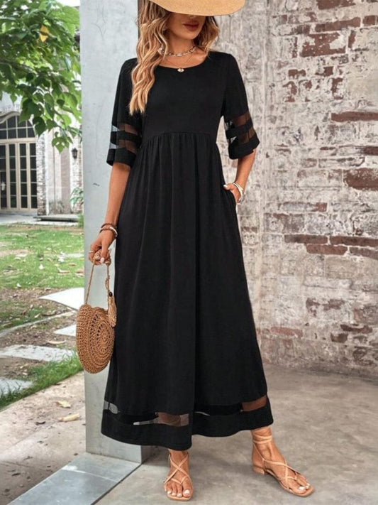 Rochie maxi de damă cu panouri transparente și mâneci scurte – Rochie elegantă de vară pentru petreceri, cine și ocazii speciale