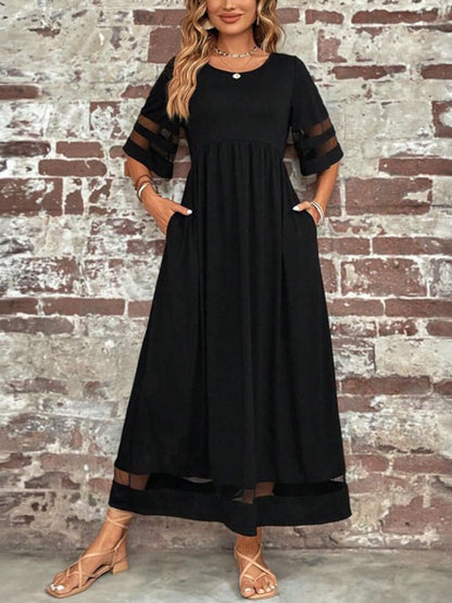 Women's Maxi Dress with Sheer Panels and Short Sleeves – Elegant Summer Dress for Parties, Dinners, and Special Occasions