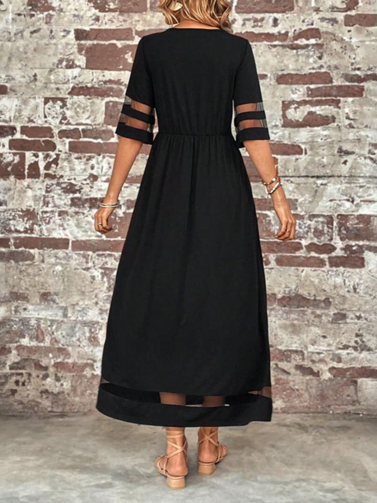 Women's Maxi Dress with Sheer Panels and Short Sleeves – Elegant Summer Dress for Parties, Dinners, and Special Occasions