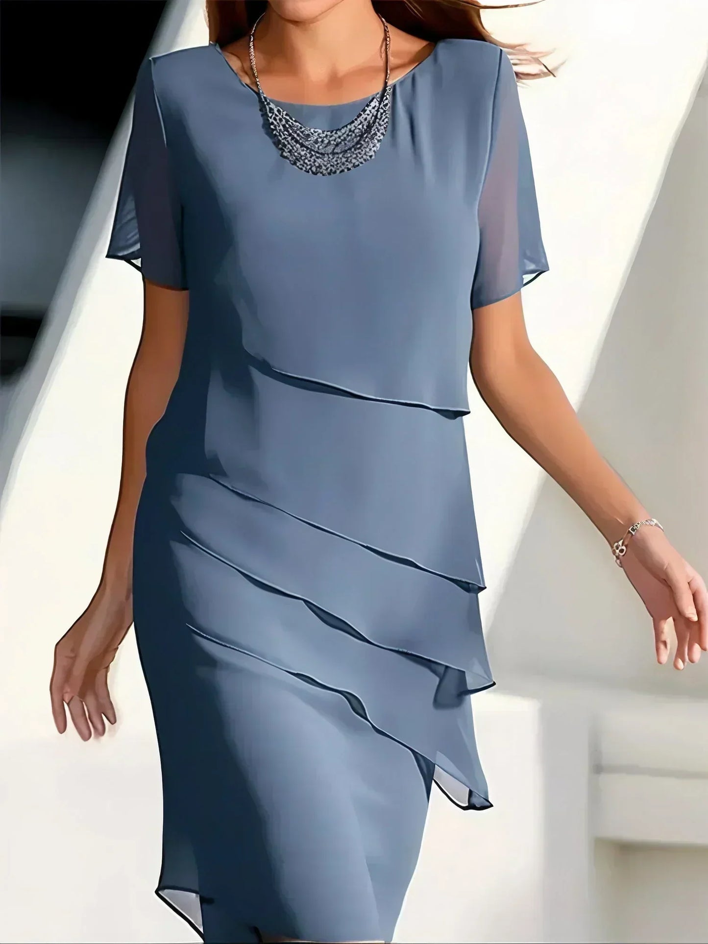 Dame Lagdelt Chiffon Midi Kjole Til Elegante Anledninger