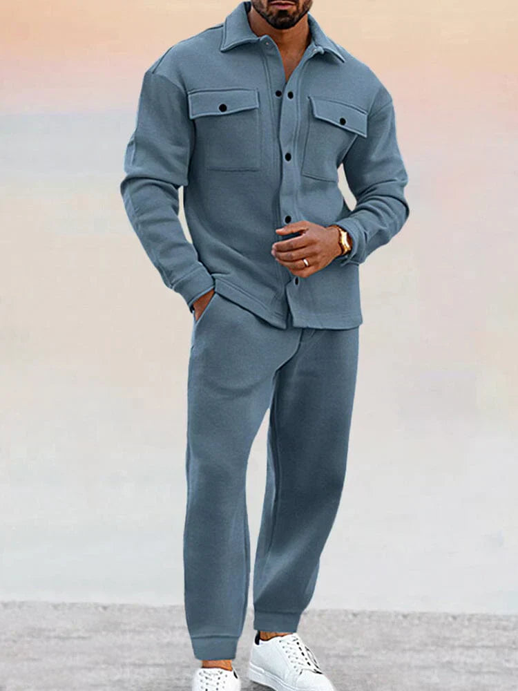 Herre Struktureret Overshirt & Tapered Bukser Afslappet Co-Ord Sæt