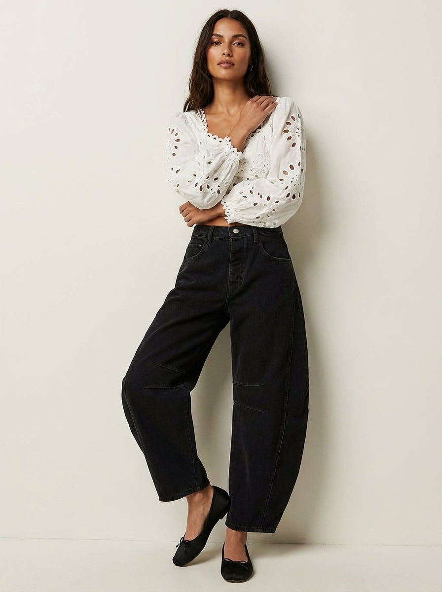 Dame Jeans Med Høj Talje Og Afslappet Barrel-leg Pasform – Moderne Denim Bukser Til Hverdagsbrug Og Afslappede Outfits