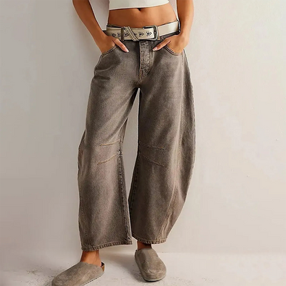 Dame Jeans Med Høj Talje Og Afslappet Barrel-leg Pasform – Moderne Denim Bukser Til Hverdagsbrug Og Afslappede Outfits