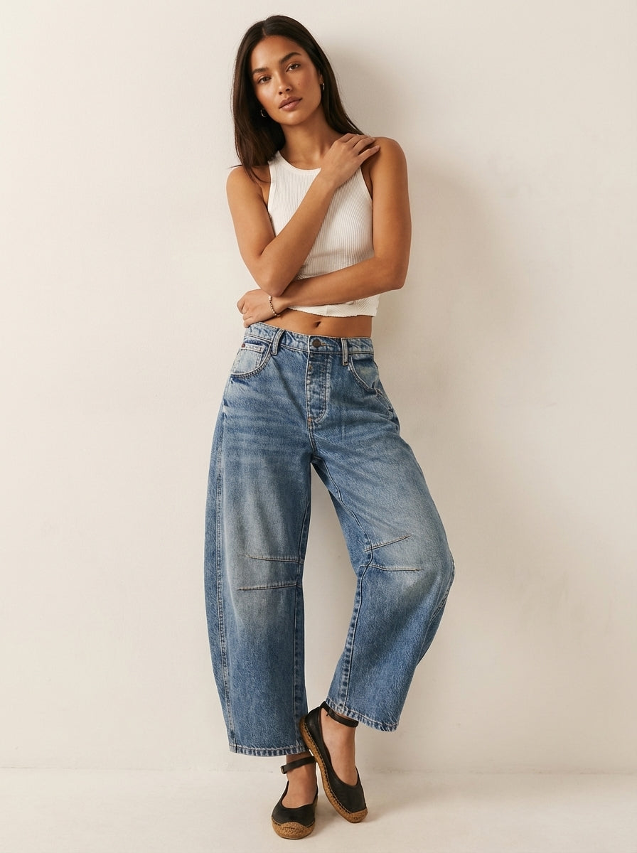 Dame Jeans Med Høj Talje Og Afslappet Barrel-leg Pasform – Moderne Denim Bukser Til Hverdagsbrug Og Afslappede Outfits