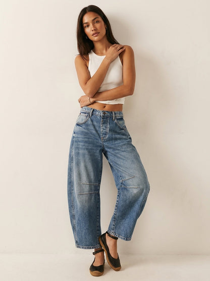 Dame Jeans Med Høj Talje Og Afslappet Barrel-leg Pasform – Moderne Denim Bukser Til Hverdagsbrug Og Afslappede Outfits