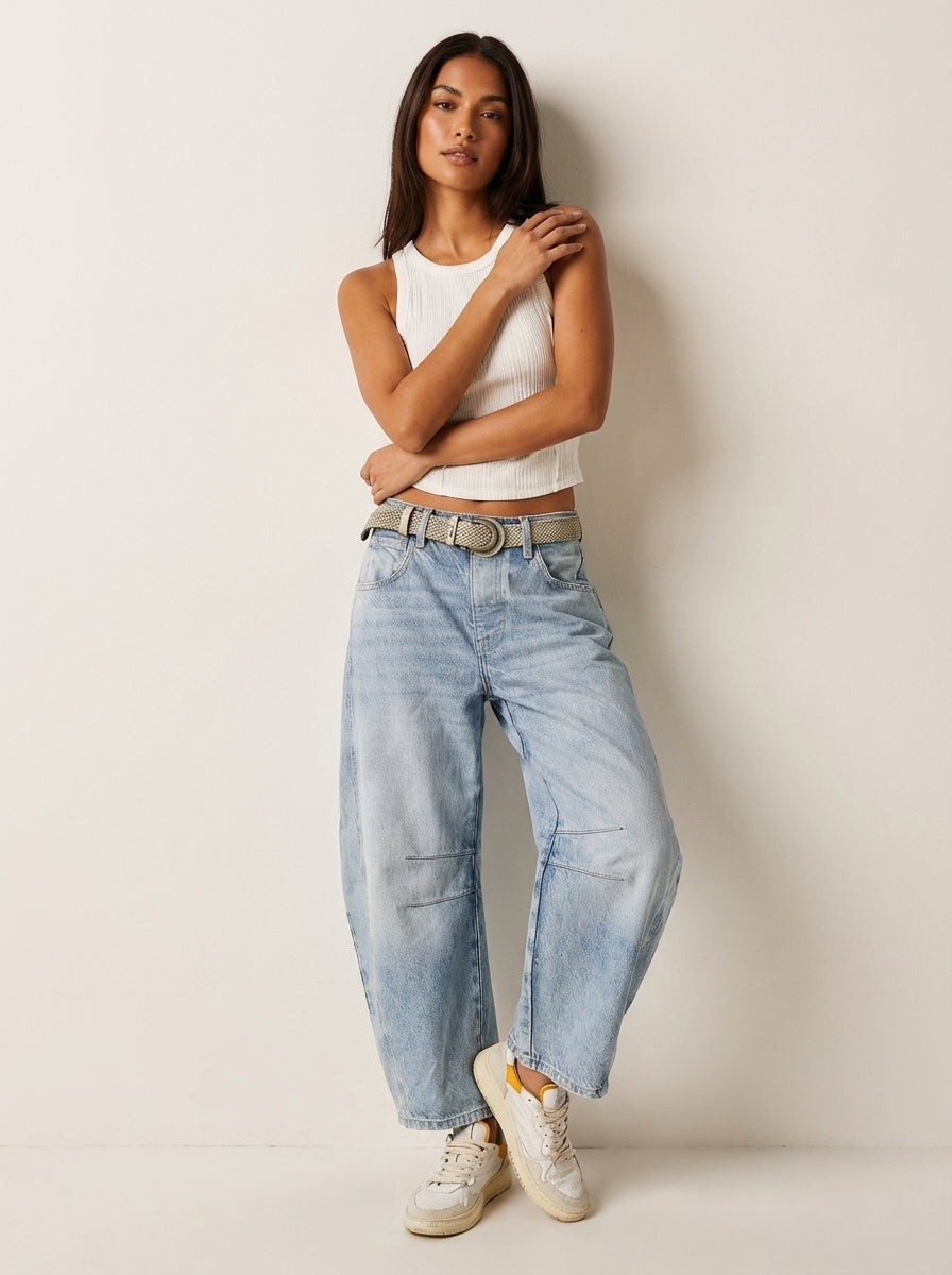 Dame Jeans Med Høj Talje Og Afslappet Barrel-leg Pasform – Moderne Denim Bukser Til Hverdagsbrug Og Afslappede Outfits