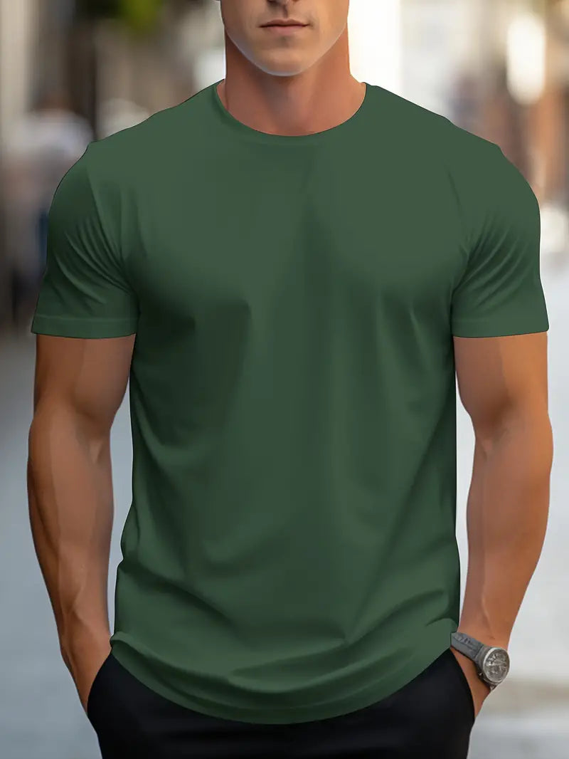 Herre Slim Fit T-Shirt Med Rund Hals Og Kort Ærme
