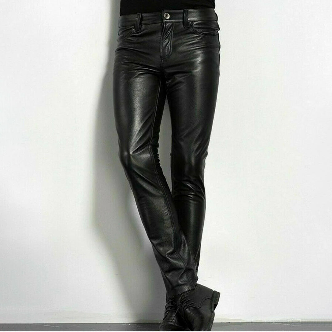 Men's Slim-Fit Faux Leather Trousers – Modern Pants for Streetwear, Parties, Leisure, and Smart-Casual Style