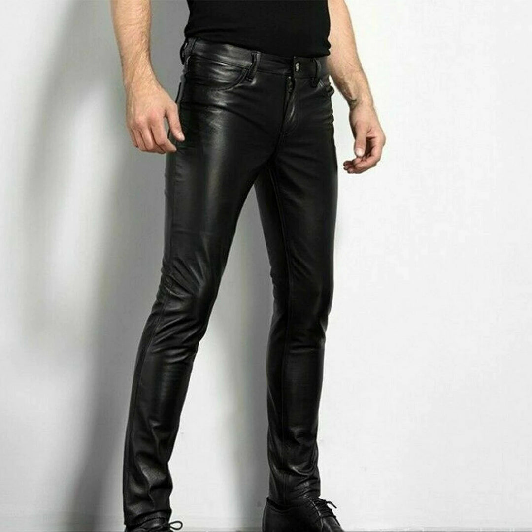 Men's Slim-Fit Faux Leather Trousers – Modern Pants for Streetwear, Parties, Leisure, and Smart-Casual Style