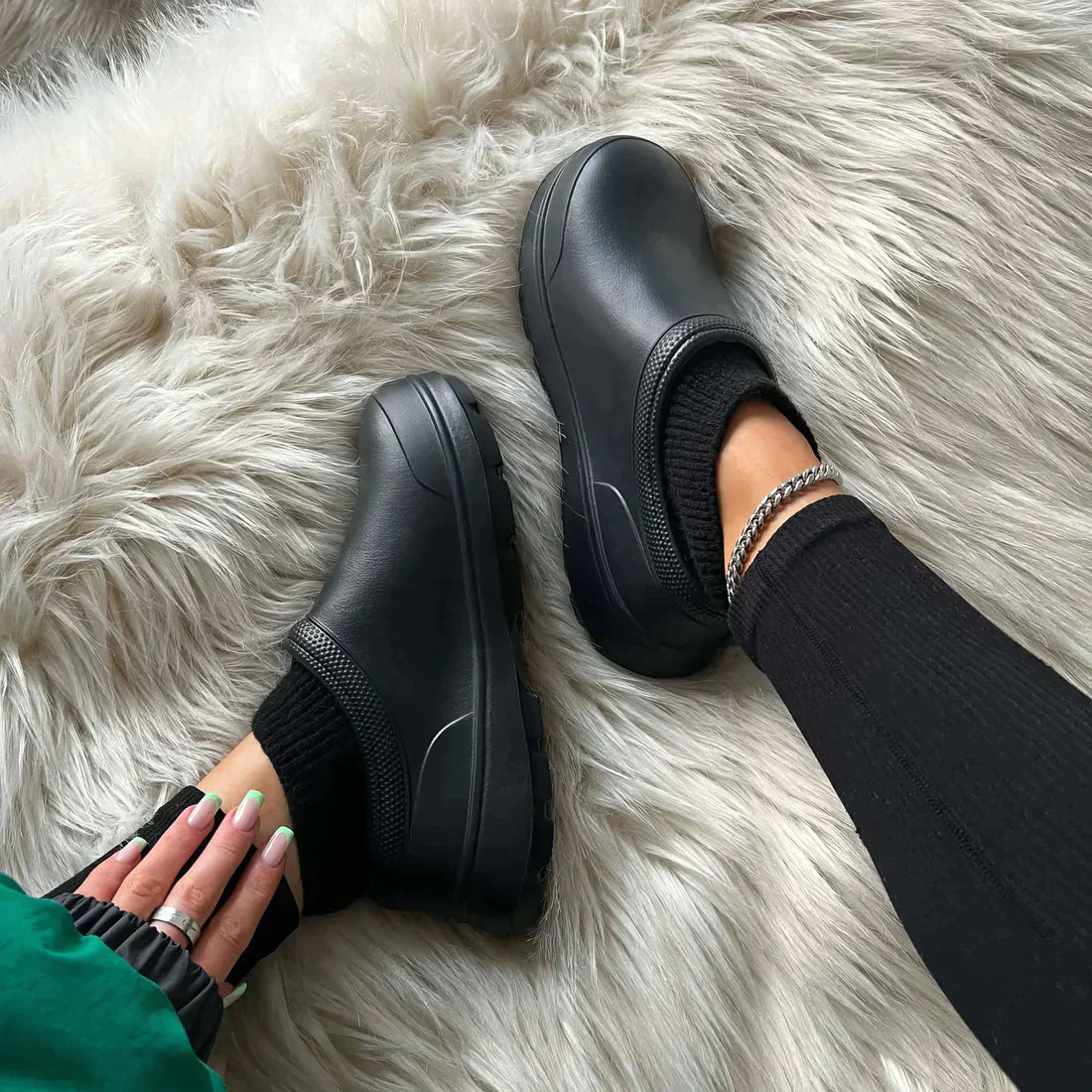 Încălțăminte slip-on de damă, căptușită cu fleece, cu guler elastic striat și talpă antiderapantă – încălțăminte călduroasă de zi cu zi pentru toamnă, iarnă și timp liber
