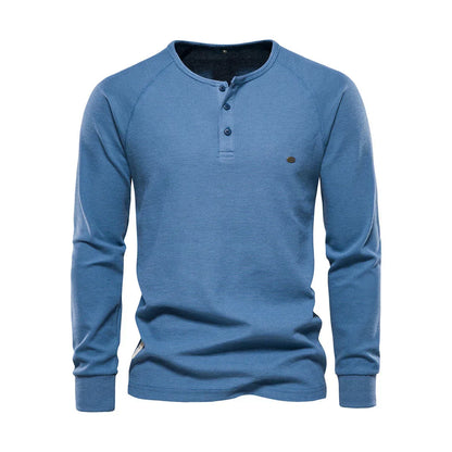Camisa Henley de manga larga para hombre con cierre de botones en el cuello: camisa informal para el día a día, tiempo libre, vacaciones y estilo smart casual