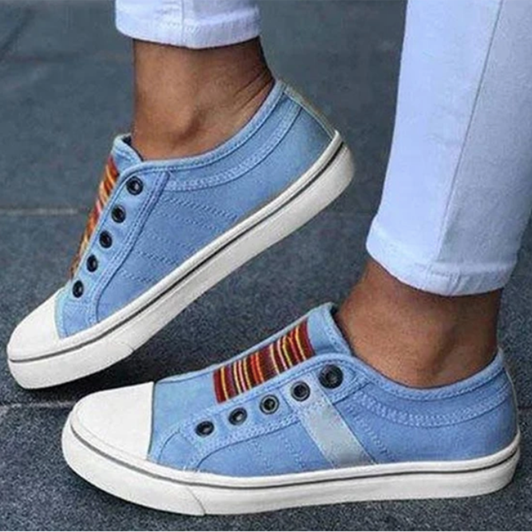 Dame Lave Sneakers Med Dobbelte Velcrostropper – Afslappede Sko I Canvaslook Med Kontrastfarvet Tåkappe Til Hverdagsbrug