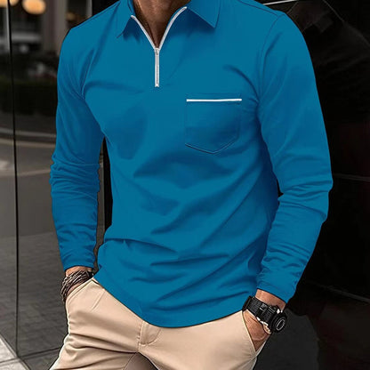 Tricou polo pentru bărbați, cu mâneci lungi – cămașă clasică pentru un stil smart casual, birou, timp liber și uz zilnic