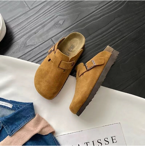 Dame Ruskindslook Clogs Med Justerbart Spænde – Komfortable Slip-on Mules Med Lukket Tå Og Gummisål Til Afslappet Hverdagsbrug