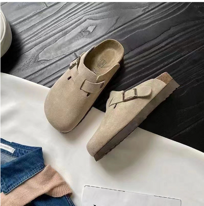 Dame Ruskindslook Clogs Med Justerbart Spænde – Komfortable Slip-on Mules Med Lukket Tå Og Gummisål Til Afslappet Hverdagsbrug