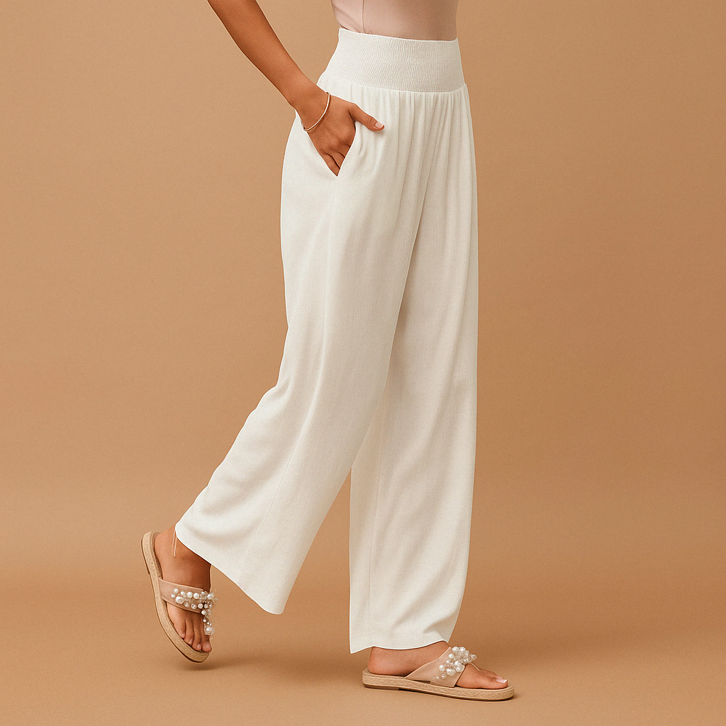 Women's Lightweight High-Waisted Wide-Leg Summer Pants - Breathable Design with Elastic Waist and Pockets for Vacations, Travel, and Everyday Wear