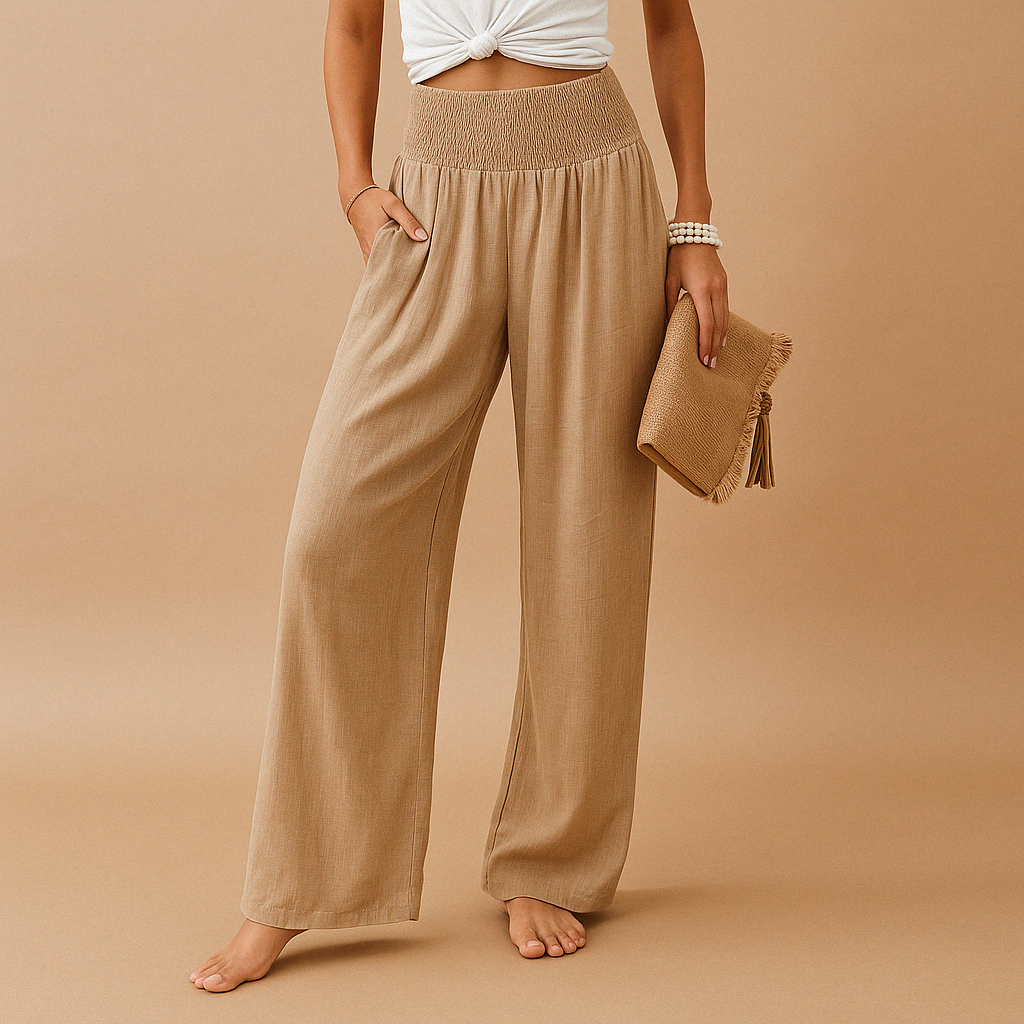 Women's Lightweight High-Waisted Wide-Leg Summer Pants - Breathable Design with Elastic Waist and Pockets for Vacations, Travel, and Everyday Wear