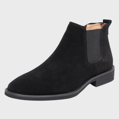 Men's suede Chelsea boots with elastic side panels and low heels - elegant ankle boots for the office, everyday wear, parties, and smart casual style