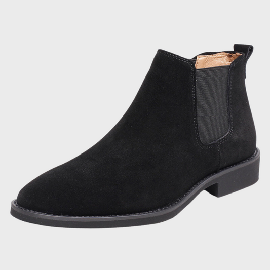 Men's suede Chelsea boots with elastic side panels and low heels - elegant ankle boots for the office, everyday wear, parties, and smart casual style