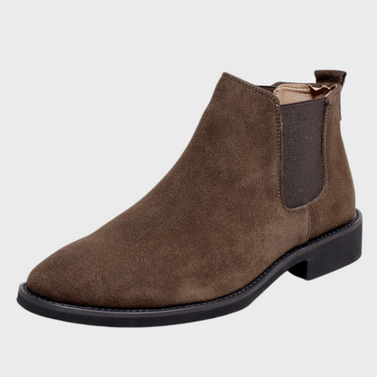 Men's suede Chelsea boots with elastic side panels and low heels - elegant ankle boots for the office, everyday wear, parties, and smart casual style