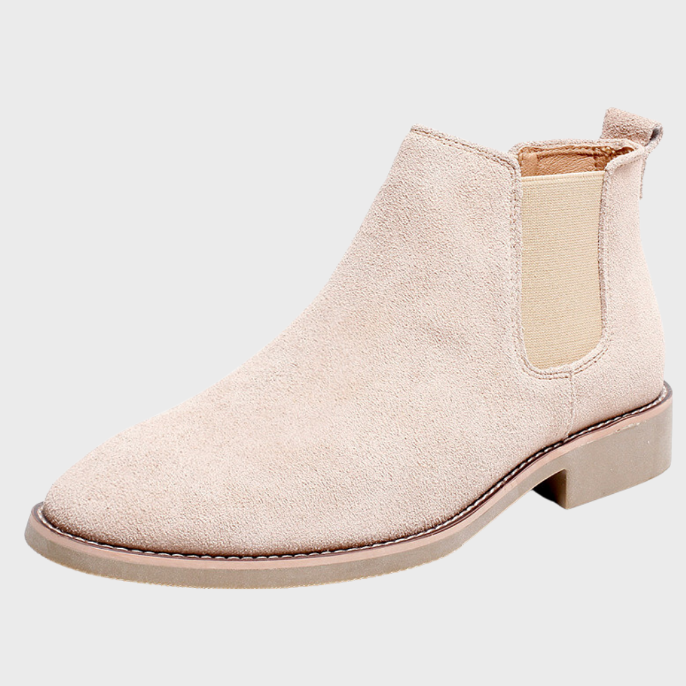 Men's suede Chelsea boots with elastic side panels and low heels - elegant ankle boots for the office, everyday wear, parties, and smart casual style