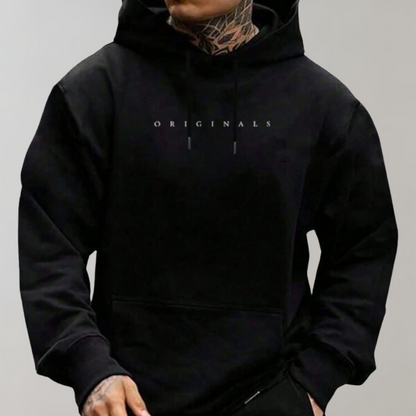 Męska minimalistyczna bluza z kapturem z nadrukiem logo i swobodnym krojem – bluza wkładana przez głowę na co dzień, na czas wolny i w stylu casual