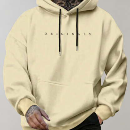 Męska minimalistyczna bluza z kapturem z nadrukiem logo i swobodnym krojem – bluza wkładana przez głowę na co dzień, na czas wolny i w stylu casual