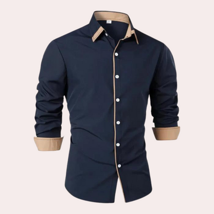 Herre Slim Fit Skjorte med Knaplukning – Smart Casual Stil med Kontrastkanter