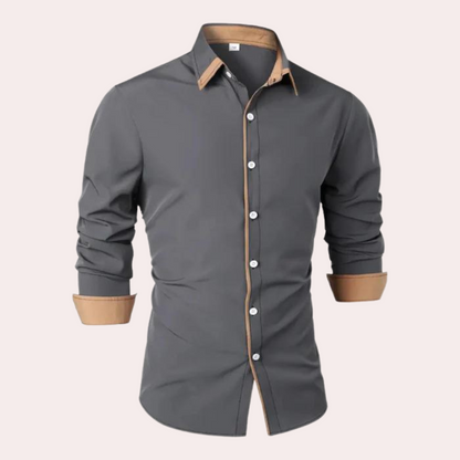 Herre Slim Fit Skjorte med Knaplukning – Smart Casual Stil med Kontrastkanter